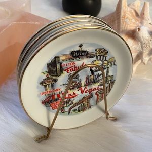 Vintage Fabulous Las Vegas Coasters w/ Gold Stand